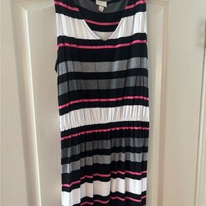 Merona Black, White, and Pink Striped Midi Dress